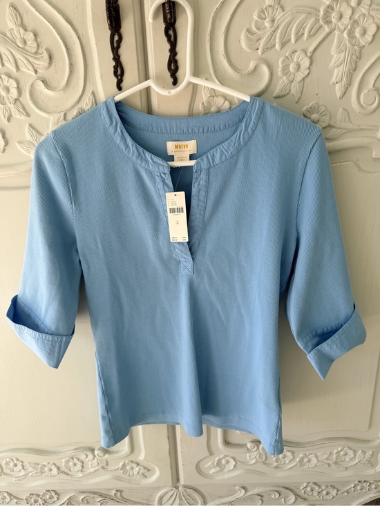Anthropologie Tops - NWT Anthropologie Maeve Light Blue Three-Quarter Sleeve Henley Top